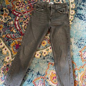 Zara Grey Mom Jeans with Raw Hem